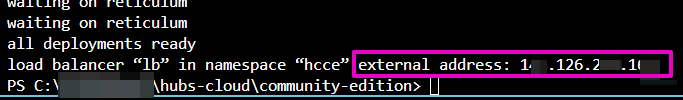 Capture of VS Code, Terminal window, text with blurred external address (IP address): 1XX.126.2XX.1XX